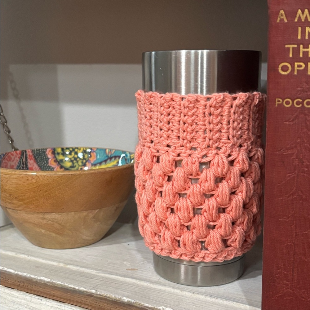 Handcrafted Coral Crochet Cup Sleeve